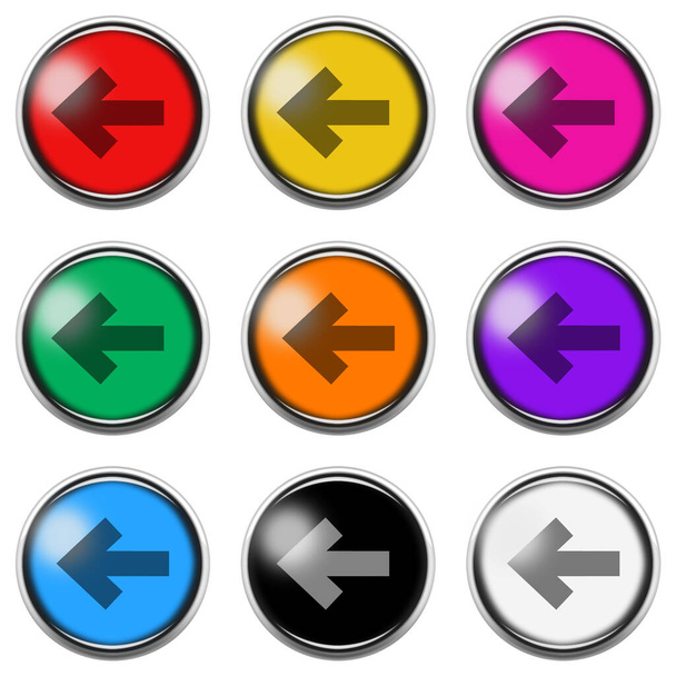 Left arrow sign button icon set isolated on white with clipping path 3d illustration - Valokuva, kuva