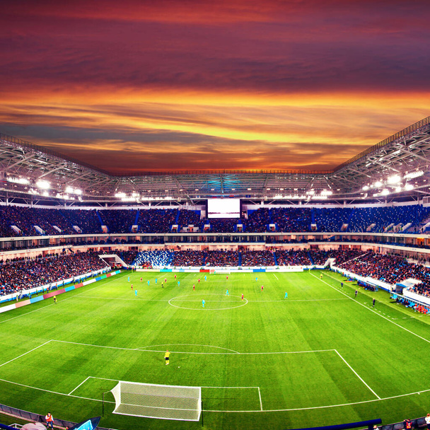 Stade de football, lumières brillantes, vue depuis le terrain. Concept de football - Photo, image