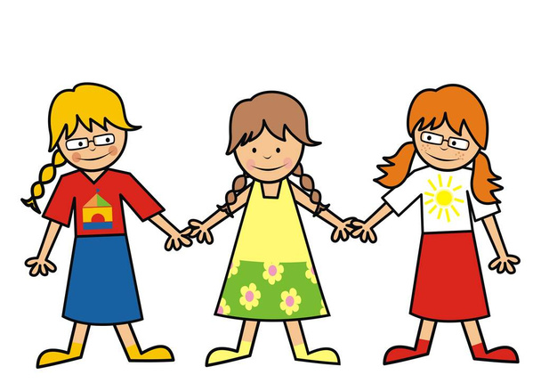 Τρία μικρά κορίτσια, φίλοι, χαριτωμένο διάνυσμα εννοιολογική απεικόνιση - Διάνυσμα, εικόνα