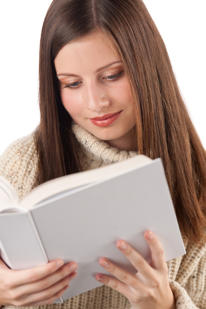Portrait of young happy woman with book - Fotoğraf, Görsel