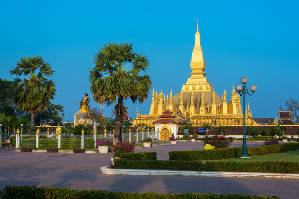 King Setthathirat statue and Pha That Luang stupa - Photo, Image