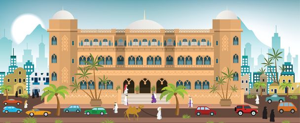 Hotel in the city (Arabia) - Vector, Image