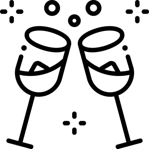 alkohol pezsgő pezsgő üveg ikon körvonalazott stílusban - Vektor, kép