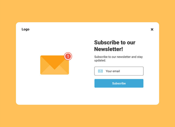 UIデザインニュースレターを購読するための封筒に手紙を持つ電子メールマーケティングのウェブサイトバナーテンプレート - ベクター画像