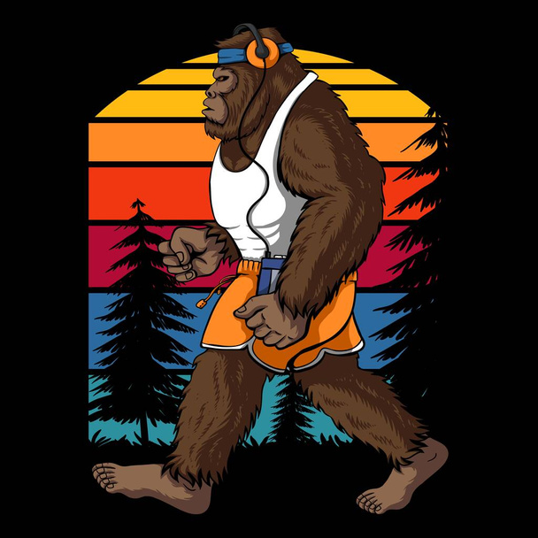 Bigfoot corriendo ilustración de vectores retro para su empresa o marca - Vector, imagen