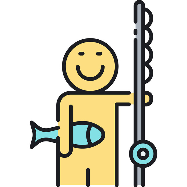 fish fishing fishing rod icon in filled-outline style - Vetor, Imagem