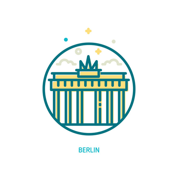 ベルリン・ブランデンブルク門のアイコンをフルアウトライン形式で表示 - ベクター画像