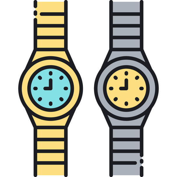 colección de relojes reloj icono coleccionista de relojes en estilo de contorno lleno - Vector, imagen