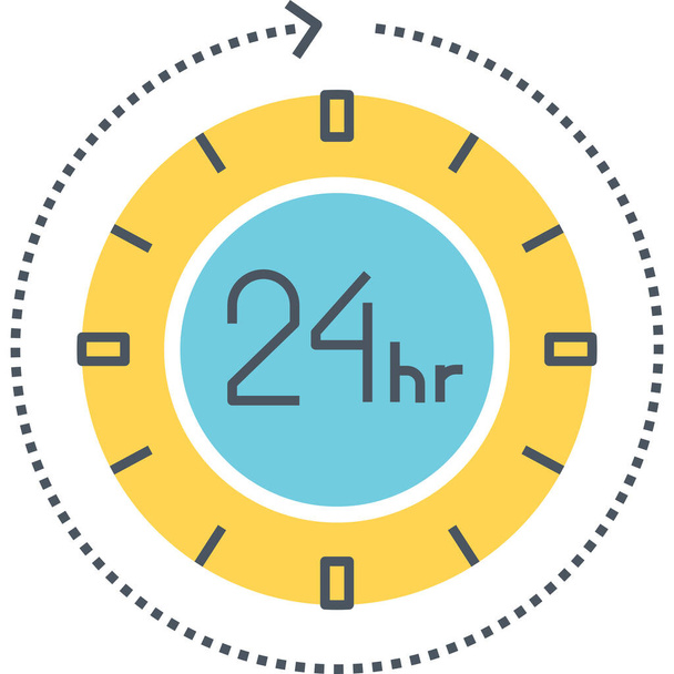 hours 24 hours around the clock icon in filled-outline style - ベクター画像
