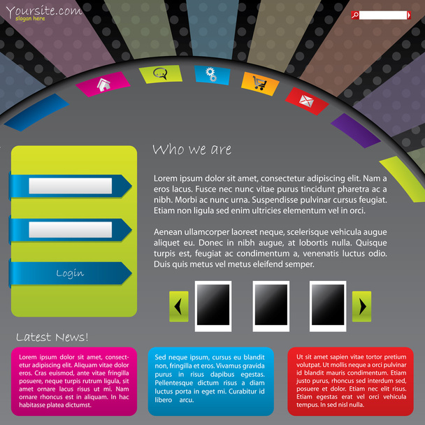 πολύχρωμο ιστοσελίδα πρότυπο σχεδιασμού, με την οθόνη σύνδεσης - Διάνυσμα, εικόνα