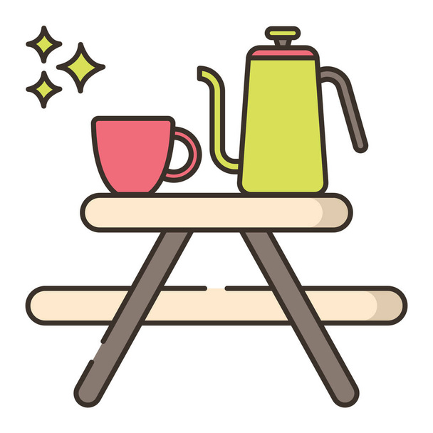 camping coffee furniture icon in filled-outline style - Vektor, Bild