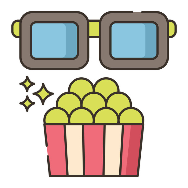 glasses movie popcorn icon in filled-outline style - Vector, Image