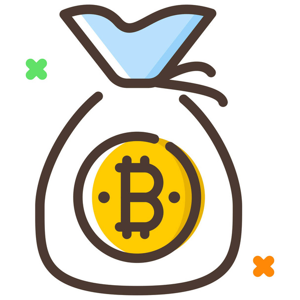 Bitcoin moeda ícone saco criptomoeda em estilo de esboço preenchido - Vetor, Imagem