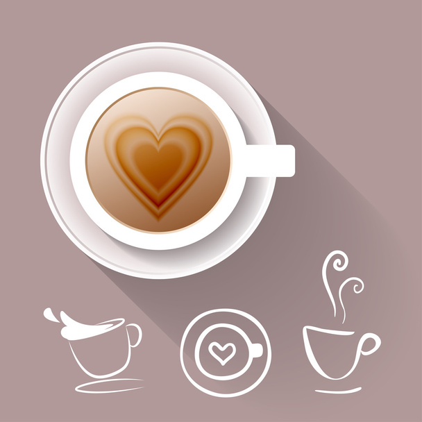 kopje koffie en sommige pictogrammen cup - Vector, afbeelding