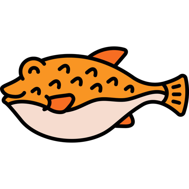 иконка рыбы-животного фугу в стиле заполненного контура - Вектор,изображение