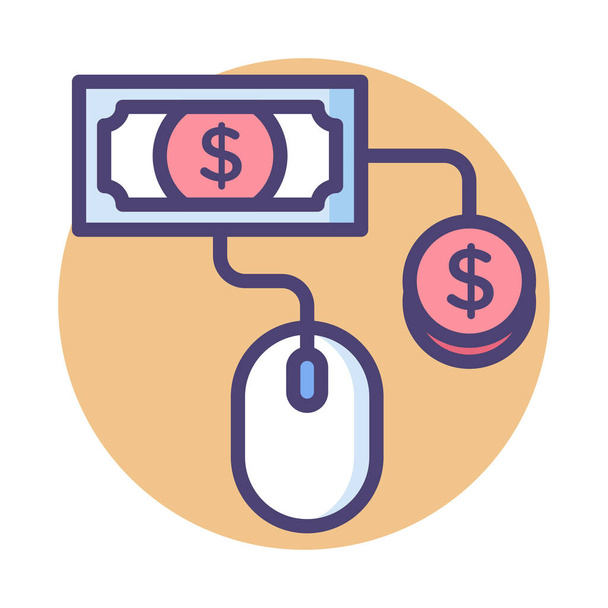 dólar de publicidad pagar por clic icono en el estilo de la insignia - Vector, Imagen