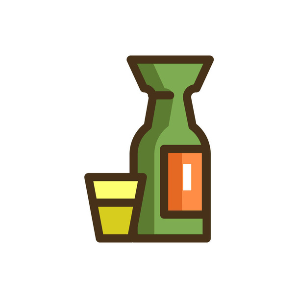 alcohol sake vino icono en estilo de contorno lleno - Vector, Imagen
