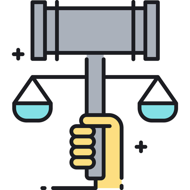 equilíbrio martelo ícone de justiça em estilo de esboço preenchido - Vetor, Imagem