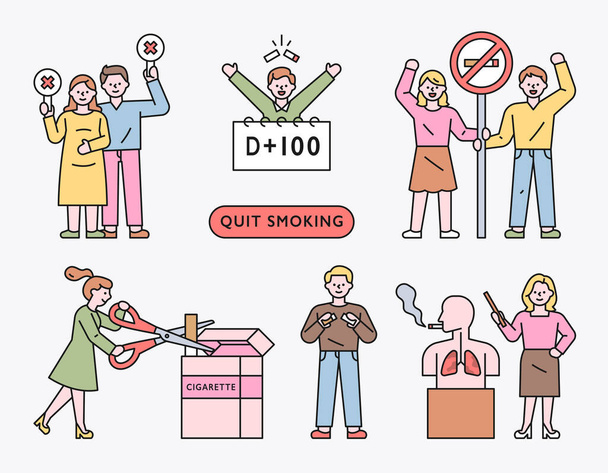  Those who decide to quit smoking. flat design style minimal vector illustration. - Vector, Image