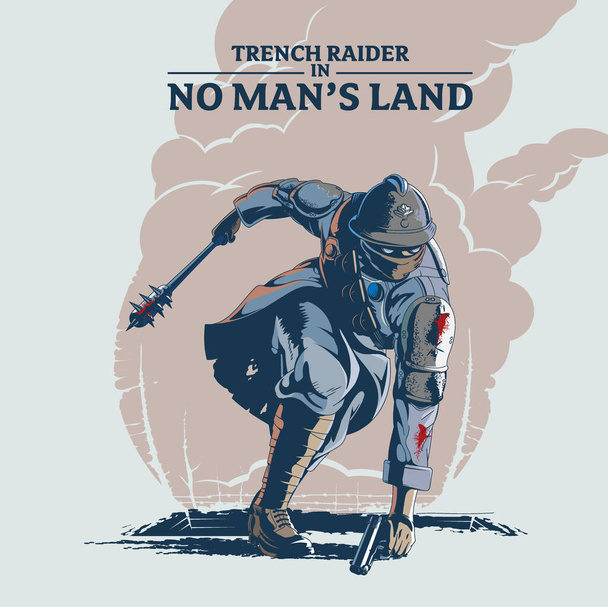 Trench Raider στην απεικόνιση διάνυσμα No Man 's Land. μπορεί να χρησιμοποιηθεί ως αφίσα, στοιχείο σχεδίασης, t-shirt ή για οποιονδήποτε άλλο σκοπό. - Διάνυσμα, εικόνα