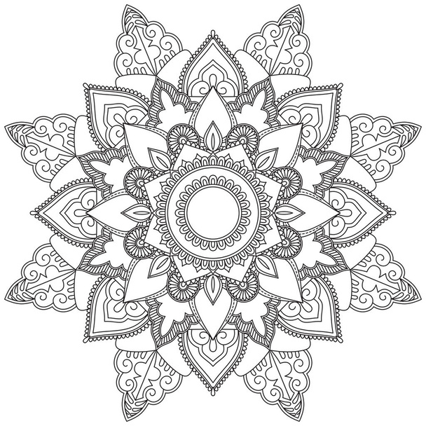 Feuille Coloriage Fleur Mandala Art Simple Graphique Forme vectorielle Floral Oriental contour Fleur Vintage Éléments décoratifs Modèle Illustration Islam Arabe Indien Turc Mystique Religion Moraux Lotus - Vecteur, image