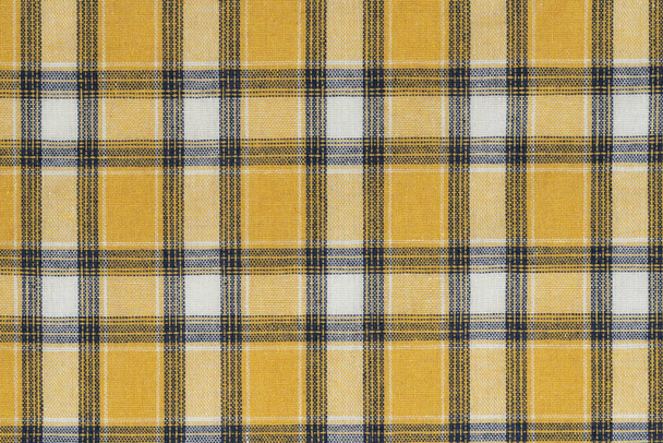 Žluté bílé tartanové textury pozadí. košilová tkanina s kostkovaným vzorem. tovární materiál - Fotografie, Obrázek