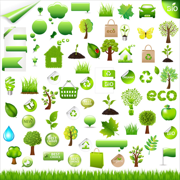 Collection Eco Design Elements, Isolated On White Background, Vector Illustration - Vector, Image