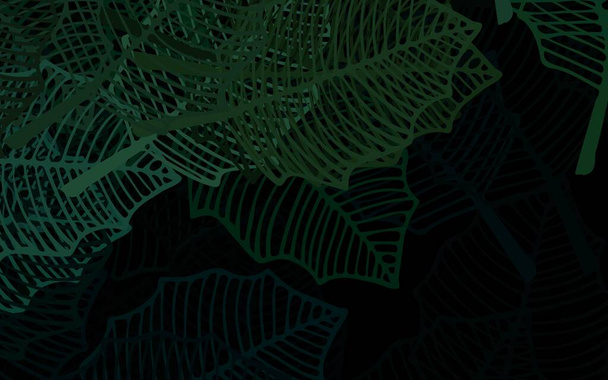 Σκούρο πράσινο διάνυσμα doodle φόντο με φύλλα. Αφηρημένη εικόνα με φύλλα, λουλούδια σε doodles στυλ. Ολοκαίνουργιο σχέδιο για την επιχείρησή σας. - Διάνυσμα, εικόνα