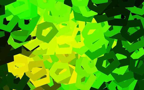 濃い緑、カラフルな六角形と黄色のベクトルパターン。ぼかし面上の色の六角形のイラスト。ウェブサイトのポスター、バナーのデザイン. - ベクター画像