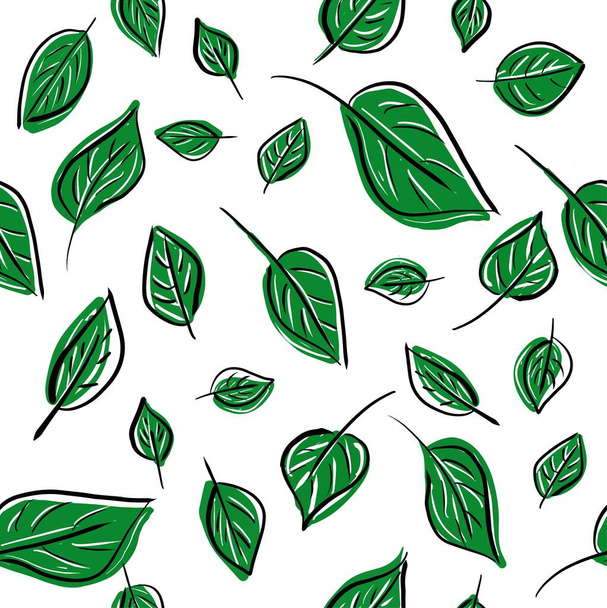 Векторный узор из зелёных листьев. Естественный фон.   - Вектор,изображение