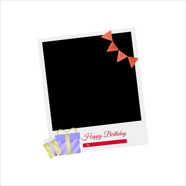 Happy Birthday Photo frame vector illustration, Balónky, Dorty, Narozeninové přání, Happy Birthday Party Elements, Party Elements, Fotorámeček. Nápis - večírek. - Vektor, obrázek