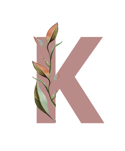 Imagen vectorial con elementos florales en forma de letras mayúsculas del alfabeto. Estilo vintage en colores pastel. - Vector, Imagen