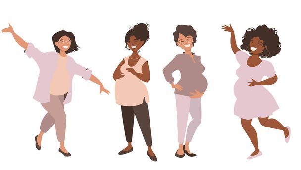 Quatro Amigos Menina feliz sobre estar grávida - Vetor, Imagem