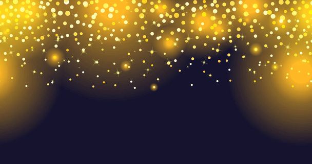 Zlaté světlo konfety bezešvé vzor. Žhnoucí žluté kruhy na černém pozadí. Slavnostní zlatá záře s efektem částicového světla bokeh. Skvělé pro design Nový rok, Veselé Vánoce. Vektor - Vektor, obrázek