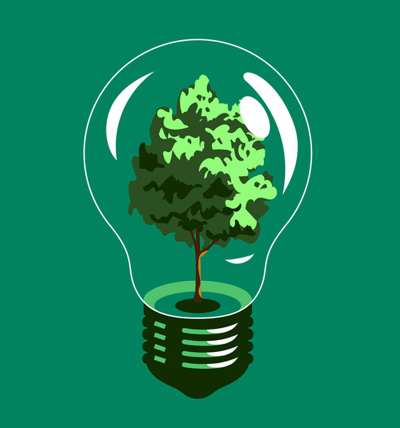 Clean energy nature concept, ecology, tree plant in light bulb, icon, graphic symbol, creative idea. Vector illustration on color - Vetor, Imagem