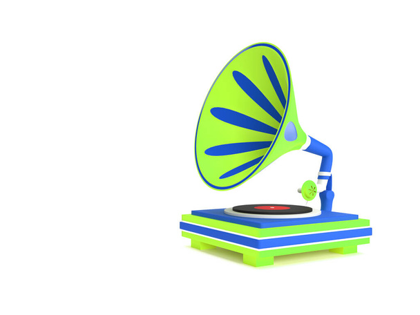 Illustrazione del rendering 3D del grammofono su sfondo a colori  - Foto, immagini
