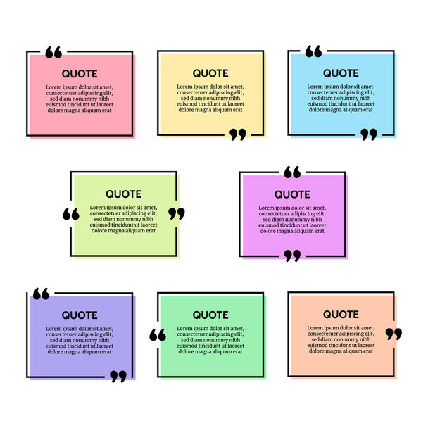 Conjunto de ocho marcos de caja de cotización rectangular negra sobre fondos multicolores. Ilustración del vector - Vector, Imagen