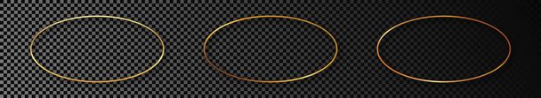 Állítsa be három arany izzó ovális alakú keretek elszigetelt sötét átlátszó háttér. Fényes keret ragyogó hatásokkal. Vektorillusztráció. - Vektor, kép