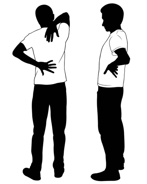 silhouettes of men with back pain - Vector, Image