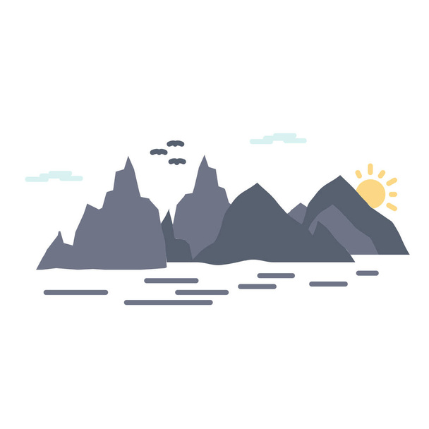 klif heuvel landschap icoon in platte stijl - Vector, afbeelding