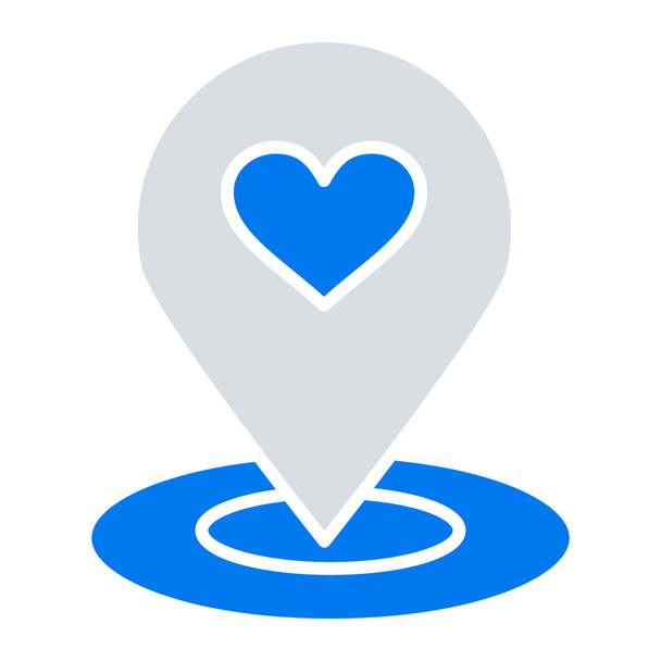 localizador corazón ubicación icono en estilo plano - Vector, imagen