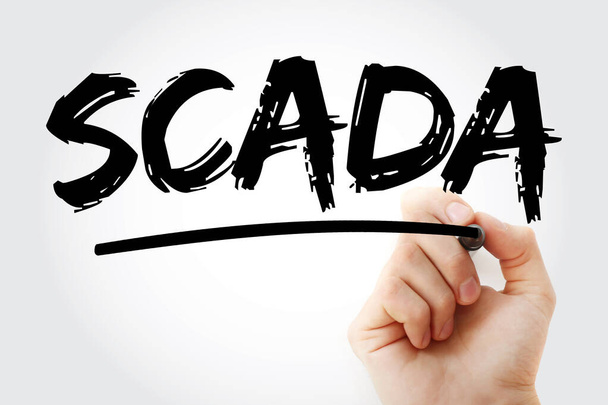 SCADA - Akronym für Überwachung und Datenerfassung mit Marker, Hintergrund für Technologiekonzept - Foto, Bild