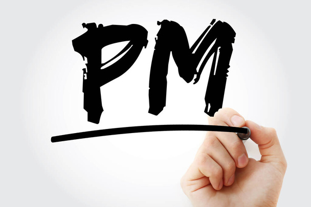 PM - Project Manager acroniem met marker, business concept backgroun - Foto, afbeelding