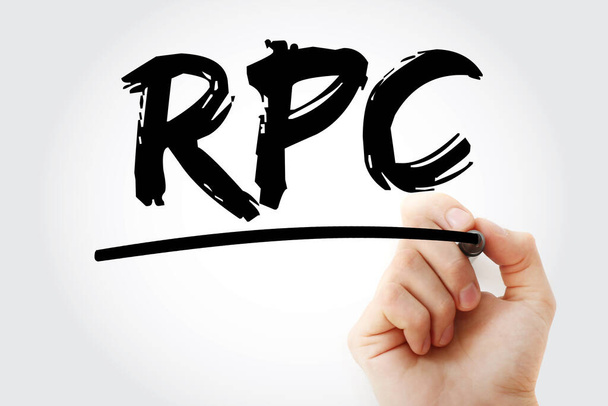 RPC - Procedimento Remoto Chamada acrônimo com marcador, conceito de tecnologia backgroun - Foto, Imagem