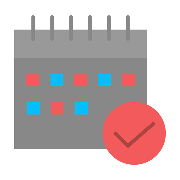 ícone de calendário de negócios aprovado em estilo plano - Vetor, Imagem