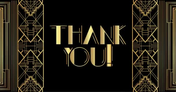 Art Deco Thank You! text. 4k animated Decorative greeting card, sign with vintage letters. - Footage, Video