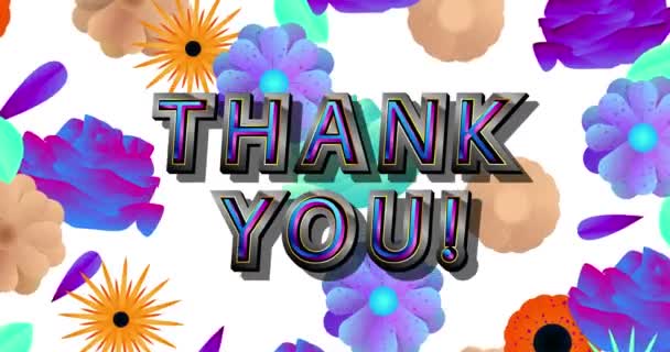 La palabra Gracias. 4k animado con flores multicolores en el fondo. Fiesta de bienvenida, frase retro para expresar gratitud. - Imágenes, Vídeo