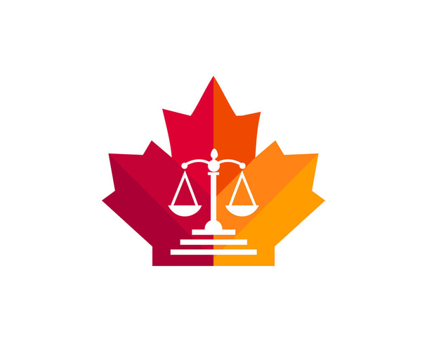 Projekt logo prawa klonowego. Logo kanadyjskiego prawa. Czerwony liść klonu z koncepcją prawa - Wektor, obraz