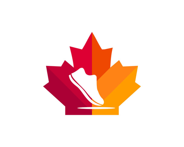 Design loga Maple Shoe. Kanadské logo bot. Červený javorový list s atletickým vektorem bot - Vektor, obrázek