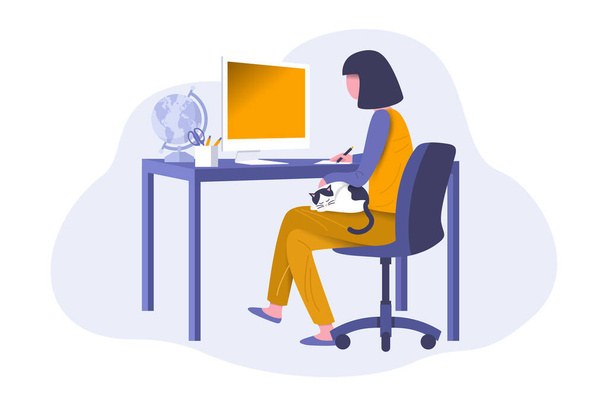 Woman working from home in new normal life. Vector - Vector, Image